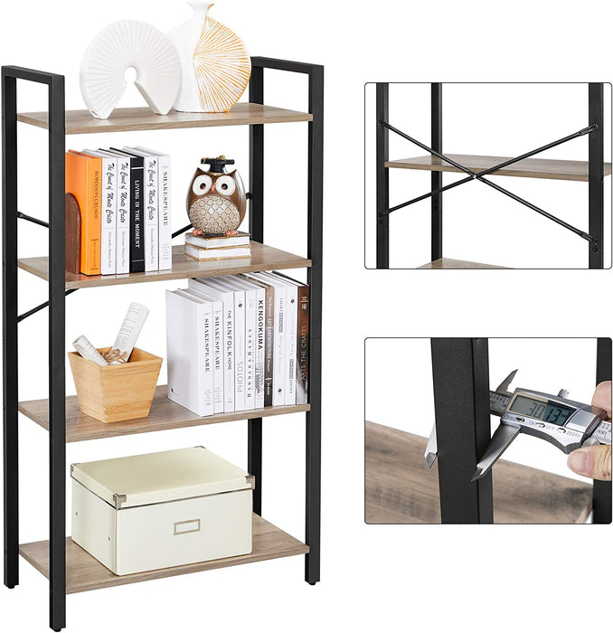 Bücherregal mit 4 Ebenen, Aufbewahrungsregal, Stahlgestell, Höhe 120 cm, für Wohnzimmer, Büro, Arbeitszimmer und Flur, Industrie-Design, Greige-schwarz
