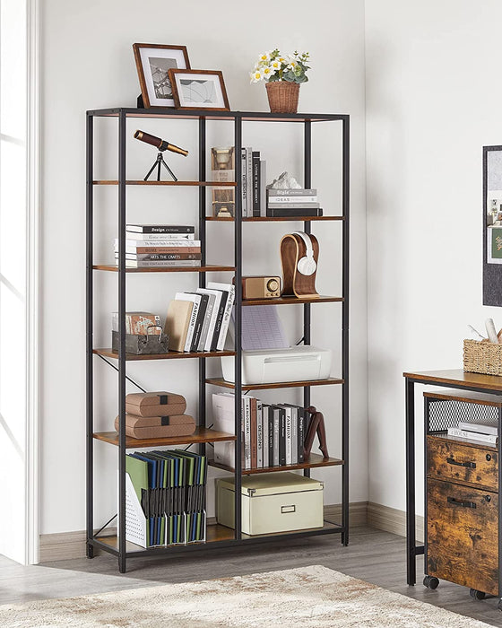 Bücherregal mit 5 Ebenen, Standregal, Regal, für Wohnzimmer, Bad, Küche, Flur, einfache Montage, vintagebraun-schwarz