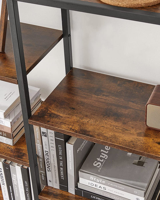 Bücherregal mit 5 Ebenen, Standregal, Regal, für Wohnzimmer, Bad, Küche, Flur, einfache Montage, vintagebraun-schwarz