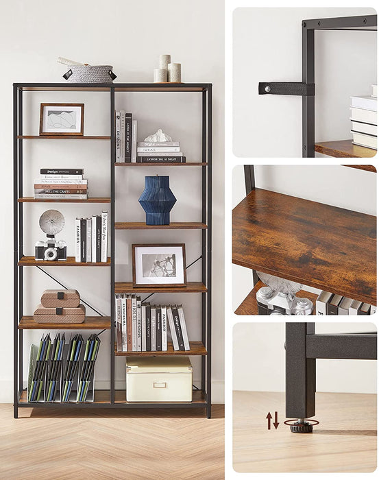Bücherregal mit 5 Ebenen, Standregal, Regal, für Wohnzimmer, Bad, Küche, Flur, einfache Montage, vintagebraun-schwarz