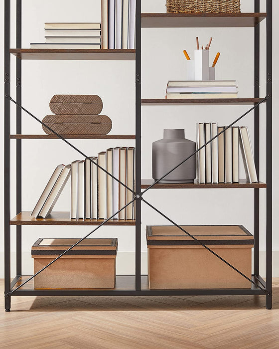 Bücherregal mit 5 Ebenen, Standregal, Regal, für Wohnzimmer, Bad, Küche, Flur, einfache Montage, vintagebraun-schwarz