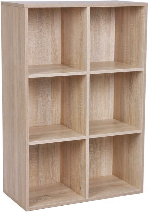 Bücherregal mit 6 Fächern, Holzregal, Würfelregal, Aufbewahrungsregal, 65,5 x 97,5 x 30 cm, Eichen-Optik