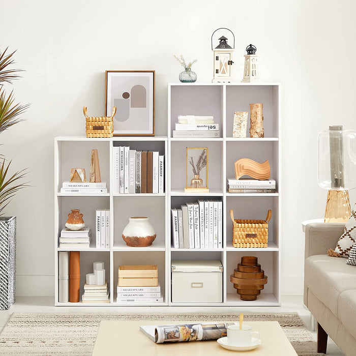 Bücherregal mit 6 Fächern, Holzregal, Würfelregal, Aufbewahrungsregal, 65,5 x 97,5 x 30 cm, weiß