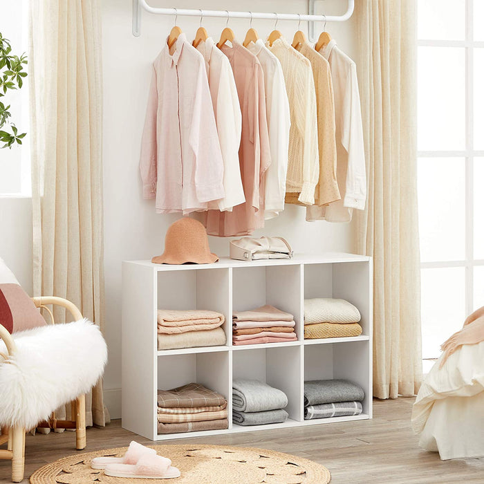 Bücherregal mit 6 Fächern, Holzregal, Würfelregal, Aufbewahrungsregal, 65,5 x 97,5 x 30 cm, weiß