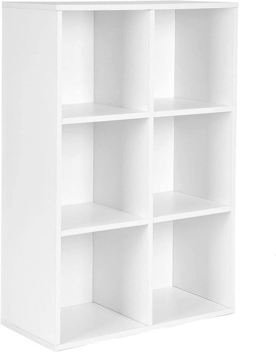 Bücherregal mit 6 Fächern, Holzregal, Würfelregal, Aufbewahrungsregal, 65,5 x 97,5 x 30 cm, weiß