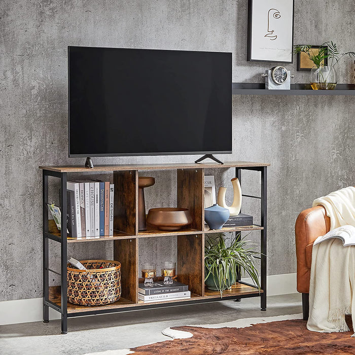 Bücherregal mit 6 Fächern, Standregal, Aufbewahrungsregal, Fernsehtisch, Konsolentisch, Büro, Wohnzimmer, Schlafzimmer, 33 x 120 x 80 cm