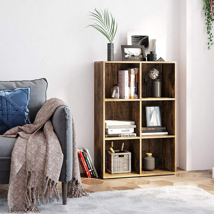 Bücherschrank, Bücherregal, mit 6 Fächern, Büroregal, Würfelregal, Standregal, für Wohnzimmer, Schlafzimmer, Büro, Kinderzimmer, vintagebraun