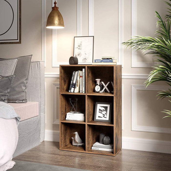 Bücherschrank, Bücherregal, mit 6 Fächern, Büroregal, Würfelregal, Standregal, für Wohnzimmer, Schlafzimmer, Büro, Kinderzimmer, vintagebraun