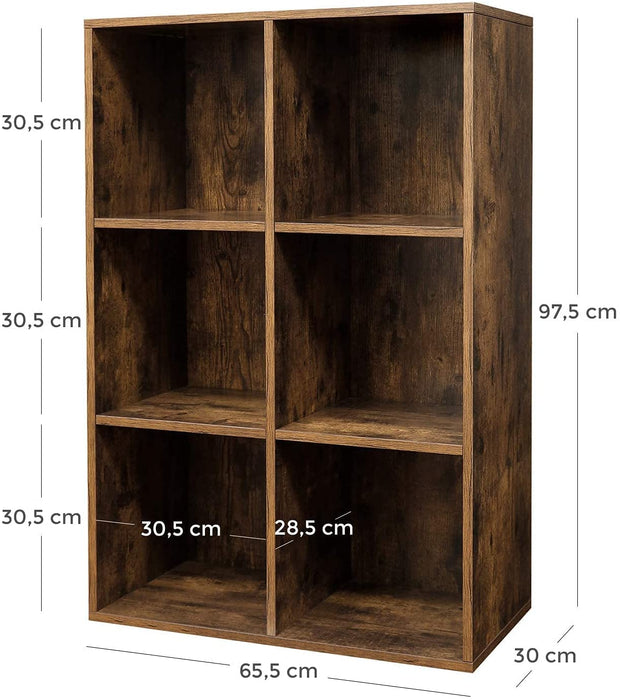Bücherschrank, Bücherregal, mit 6 Fächern, Büroregal, Würfelregal, Standregal, für Wohnzimmer, Schlafzimmer, Büro, Kinderzimmer, vintagebraun