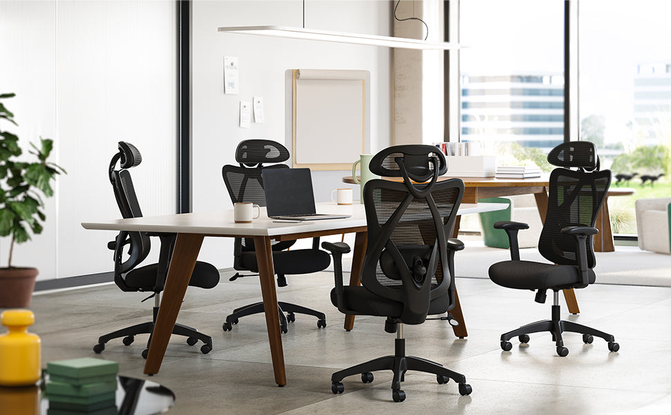 Bürostuhl, ergonomischer Schreibtischstuhl, Computerstuhl, Netzstuhl, verstellbare Lendenstütze und Kopfstütze, bis 150 kg belastbar, höhenverstellbar