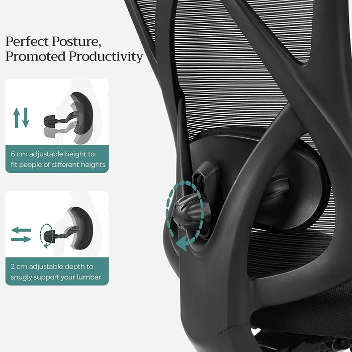 Bürostuhl, ergonomischer Schreibtischstuhl, Computerstuhl, Netzstuhl, verstellbare Lendenstütze und Kopfstütze, bis 150 kg belastbar, höhenverstellbar