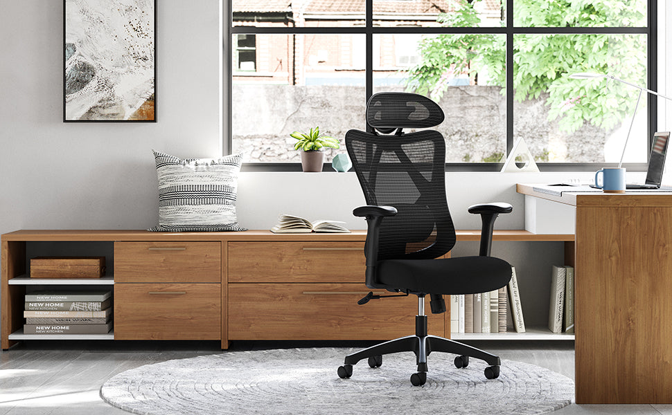 Bürostuhl, ergonomischer Schreibtischstuhl, Computerstuhl, Netzstuhl, verstellbare Lendenstütze und Kopfstütze, bis 150 kg belastbar, höhenverstellbar