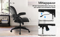  Bürostuhl mit hochklappbaren Armlehnen, Ergonomischer Schreibtischstuhl, Drehstuhl Chefsessel Netz Stuhl Schwarz