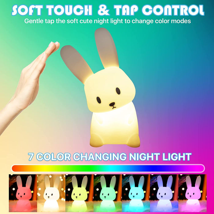 Bunny Nachtlicht Baby mit 7 Lichtwechsel |Tap Control |USB-Aufladung und Timing Funktion Nachttischlampe Kinderzimmer Deko Halloween-Geschenke