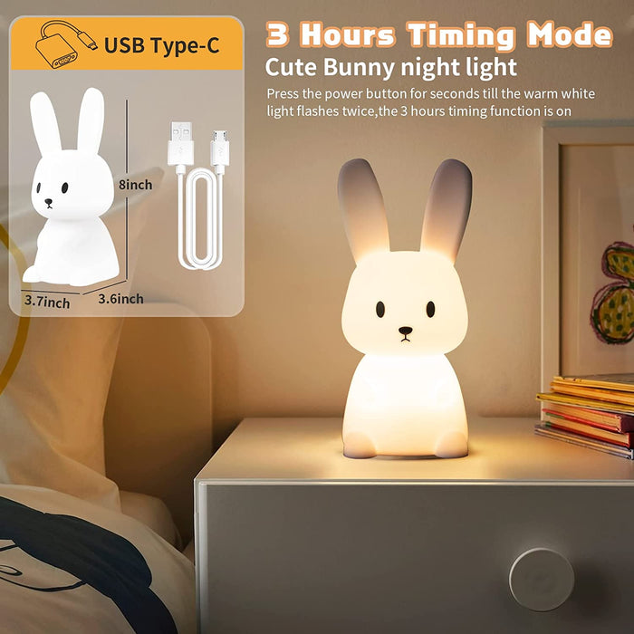 Bunny Nachtlicht Baby mit 7 Lichtwechsel |Tap Control |USB-Aufladung und Timing Funktion Nachttischlampe Kinderzimmer Deko Halloween-Geschenke