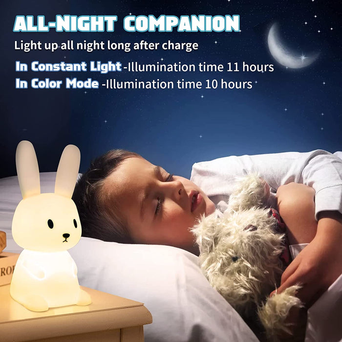Bunny Nachtlicht Baby mit 7 Lichtwechsel |Tap Control |USB-Aufladung und Timing Funktion Nachttischlampe Kinderzimmer Deko Halloween-Geschenke