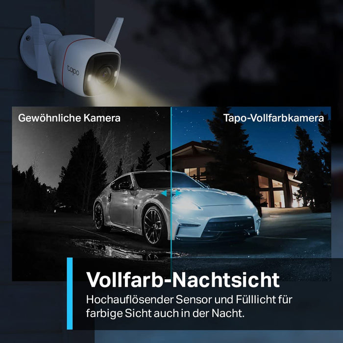 C320WS Überwachungskamera Außen, WLAN IP Kamera, 4MP Hochauflösung, 30m Vollfarb-Nachtsicht, Bewegungserkennung, IP66 wasserdicht