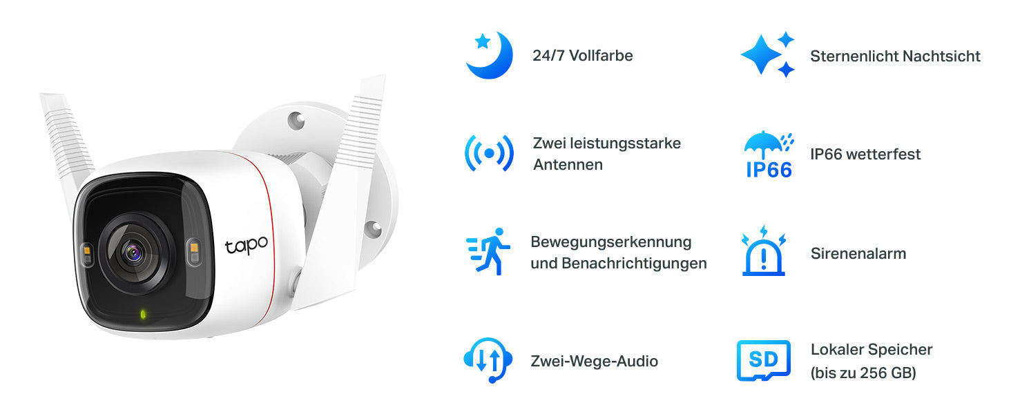 C320WS Überwachungskamera Außen, WLAN IP Kamera, 4MP Hochauflösung, 30m Vollfarb-Nachtsicht, Bewegungserkennung, IP66 wasserdicht
