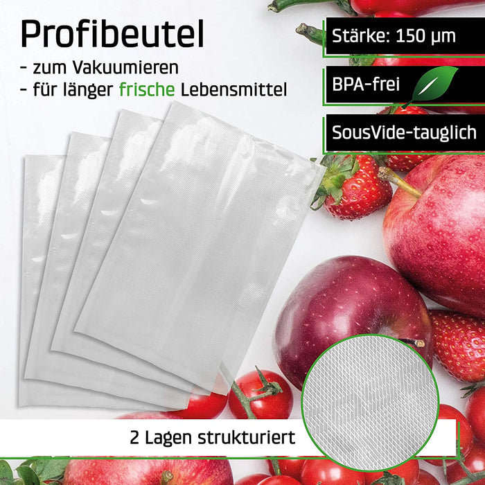 CASO Profi- Folienbeutel 16x23 cm / 50 Beutel, für alle Vakuumierer, BPA-frei, sehr stark & reißfest ca. 150µm, aromadicht, kochfest, Sous Vide