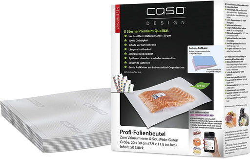 CASO Profi- Folienbeutel 20x30 cm / 50 Beutel, für alle Vakuumierer, BPA-frei, sehr stark & reißfest ca. 150µm, aromadicht, kochfest, Sous Vide