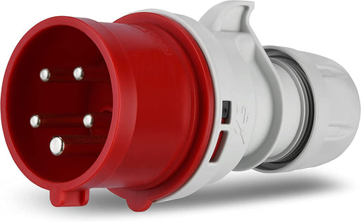 CEE-Stecker, 400V, 5-polig, 3Ph+N+PE, wasserdicht IP44, rot, 100 x 50 x 50 cm
