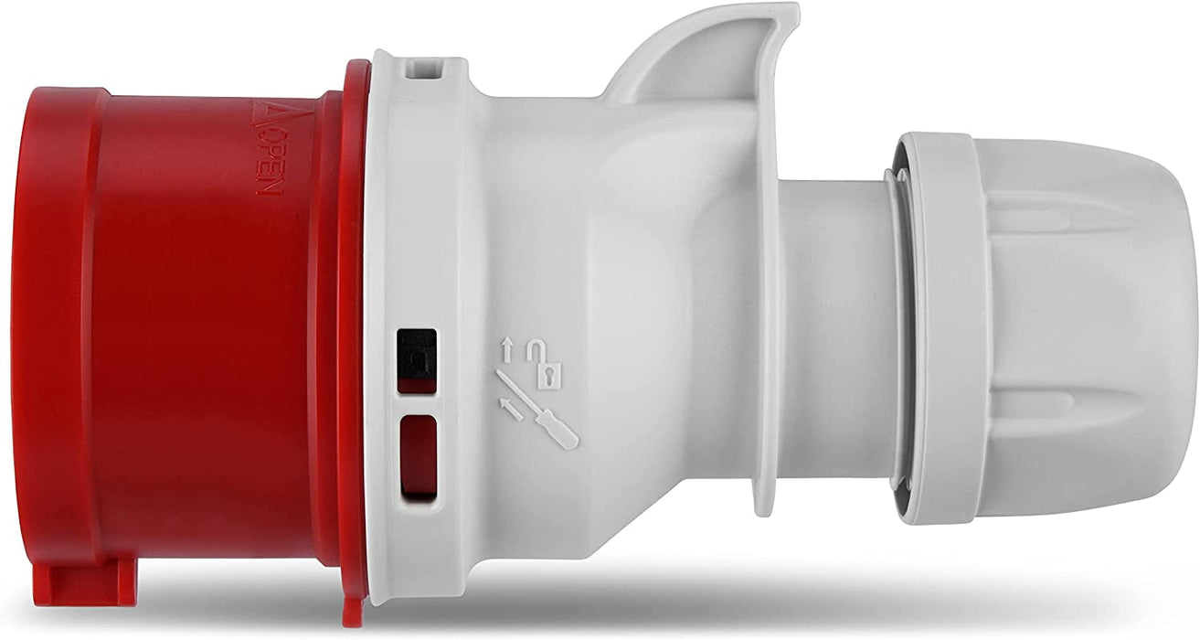 CEE-Stecker, 400V, 5-polig, 3Ph + N + PE, wasserdicht IP44, rot