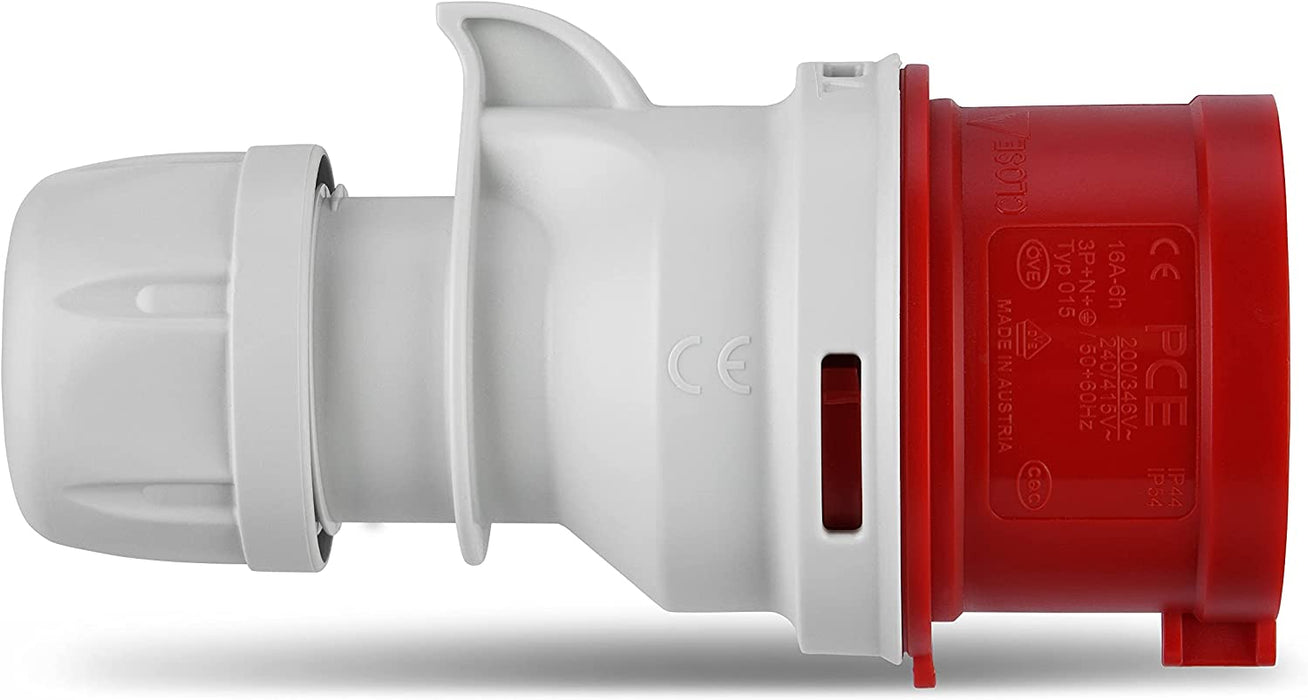 CEE-Stecker, 400V, 5-polig, 3Ph+N+PE, wasserdicht IP44, rot, 100 x 50 x 50 cm