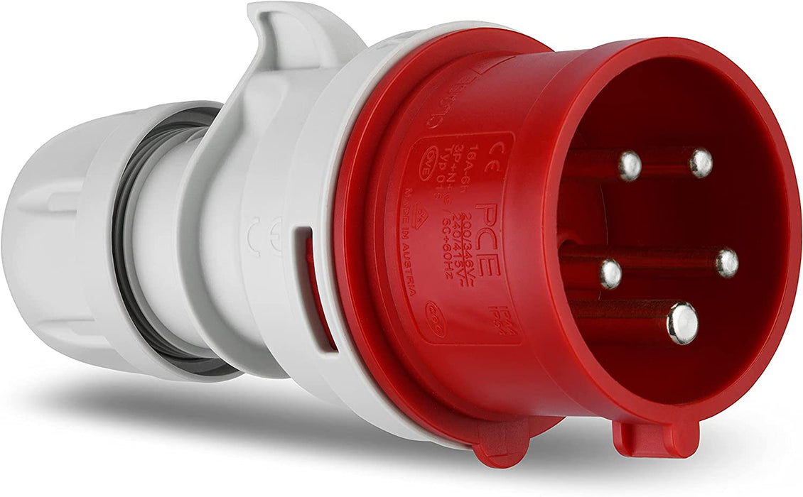 CEE-Stecker, 400V, 5-polig, 3Ph+N+PE, wasserdicht IP44, rot, 100 x 50 x 50 cm