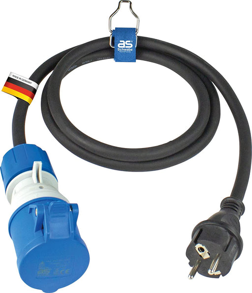 CEE Outdoor Adapterleitung 1,5m, CEE-Kupplung 3-polig mit powerlight Spannungsanzeige + Schutzkontaktstecker, für Outdoor-Einsatz mit IP44