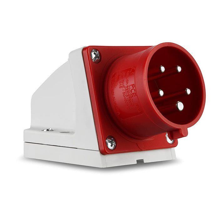  CEE Stecker Wandmontage, 400V, 16A, 5-polig, 3P + N + PE, IP44, rot
