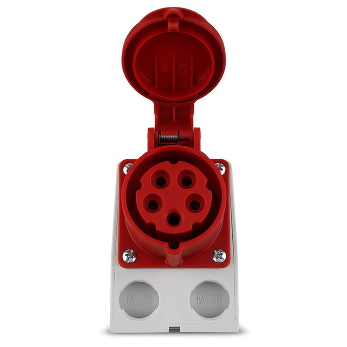 CEE Wandsteckdose, 400 VAC u. 230 VAC, 16 A, 5-polig, 3P + N + PE, IP44, mehrfarbig
