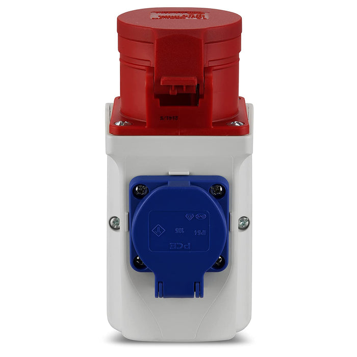 CEE Wandsteckdose, 400 VAC u. 230 VAC, 16 A, 5-polig, 3P + N + PE, IP44, mehrfarbig