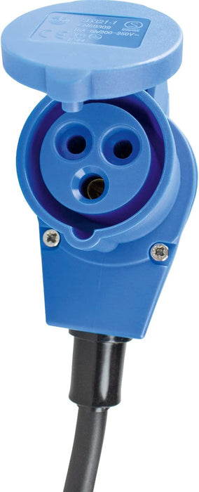 Camping CEE-Adapterleitung Caravan, 230V/16A CEE-Stecker & Schutzkontaktkupplung – IP44 Kfz-Zubehör – 3-polige 1,5m Leitung Schutzkontakt Stecker – Made in Germany – Schwarz/Blau