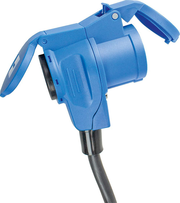 Camping CEE-Adapterleitung Caravan, 230V/16A CEE-Stecker & Schutzkontaktkupplung – IP44 Kfz-Zubehör – 3-polige 1,5m Leitung Schutzkontakt Stecker – Made in Germany – Schwarz/Blau