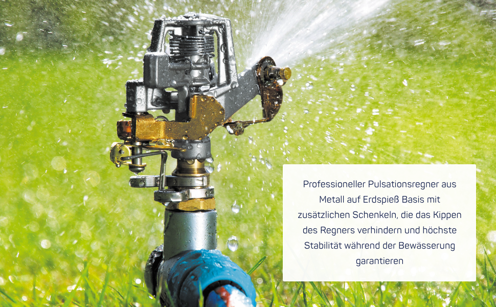 Pulsationssprenger, Rasensprenger, Impulsprenger LUX zur Bewässerung Flächen bis 530 m², massiv aus Metall, Kreisregner 360°, 52-160