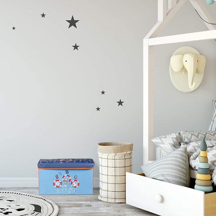 Circus Sitzbox Kinder, Faltbare Aufbewahrungsbox mit Stauraum, Deckel, Zirkus Motiv, Jungen & Mädchen, 50 l, türkis