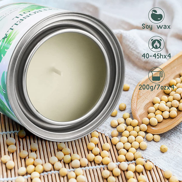 Citronella Kerze, 4x 200g Outdoor Kerze, Brenndauer ca.45 Std., Zitronengras Natürliche Sojawachs Kerze, Citronella Kerze Outdoor 