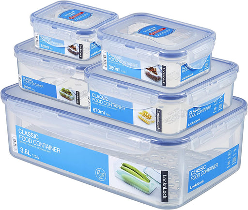 Classic Vorratsdosen Set, 5-teilig, 180 ml, 350 ml, 600 ml, 870 ml, 3,6 l, 100 % luft- und wasserdicht, Cleveres Verschluss-System, Frischhaltedosen