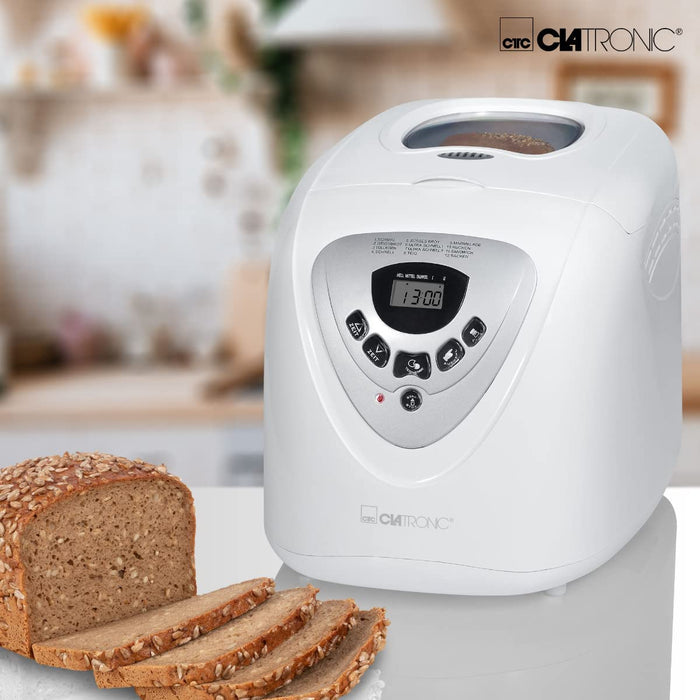 Clatronic Brotbackautomat mit Timer, vollautomatische Teig- und Brot-Zubereitung, 12 Backprogramme, Brot-Backautomat elektrisch, Backform 
