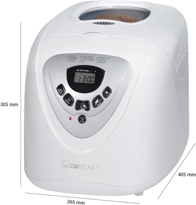 Clatronic Brotbackautomat mit Timer, vollautomatische Teig- und Brot-Zubereitung, 12 Backprogramme, Brot-Backautomat elektrisch, Backform 