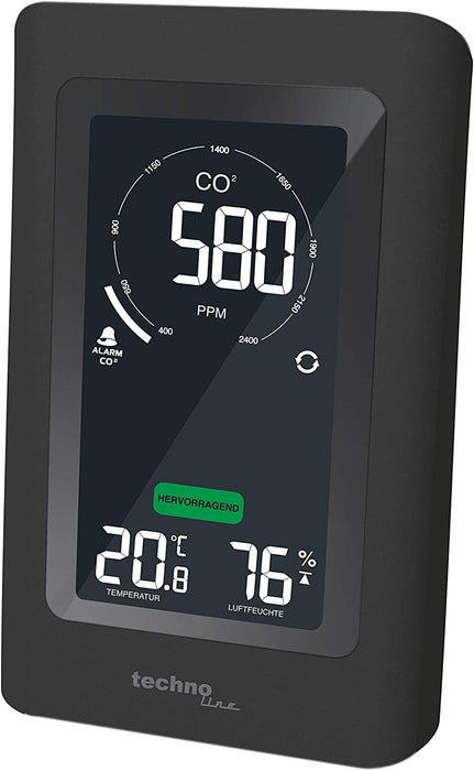 Co2 Messgerät, CO2-Anzeige, CO2-Ampel mit grafischen Lüftungsempfehlungen, NDIR, Schwarz