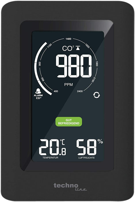 Co2 Messgerät, CO2-Anzeige, CO2-Ampel mit grafischen Lüftungsempfehlungen, NDIR, Schwarz