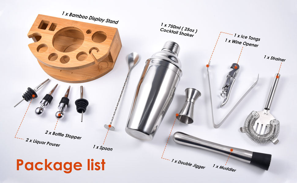 Cocktail Shaker Set,Esmula 750ML 12 Teiliges Edelstahl Barkeeper Kit Professionelles Martini Mixing Bartending Kit Kombination, Home Stylish Bar Tool