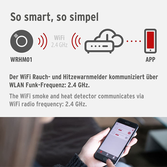 Connect WiFi Rauch-und Hitzewarnmelder WRHM01 mit App-Benachrichtigung (WLAN Rauchmelder inklusive 2X Batterien, geprüft nach EN 14604)