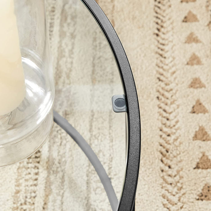 Couchtisch, Beistelltisch rund, Glastisch mit Metallgestell, Hartglas, Nachttisch, Sofatisch, für Balkon, schwarz