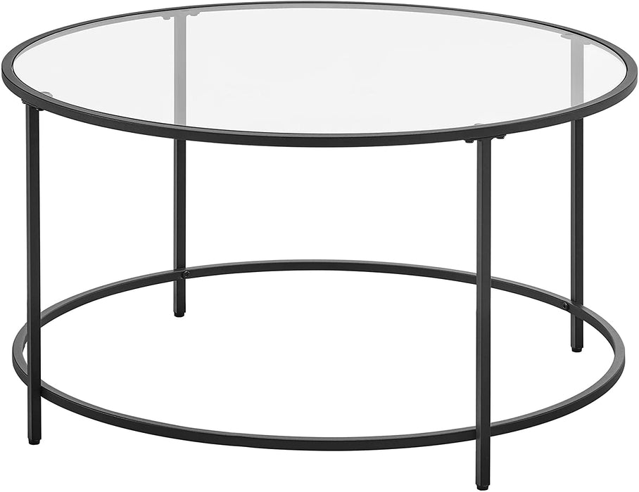 Couchtisch, Beistelltisch rund, Glastisch mit Metallgestell, Hartglas, Nachttisch, Sofatisch, für Balkon, schwarz