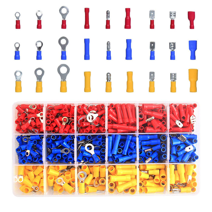Crimpzange Kabelschuhe Set, Kabelschuhzange mit 700 stk. Elektrische Steckverbinder Quetschverbinder Sortiment 0,5-6 qmm für isolierte Kabelschuhe