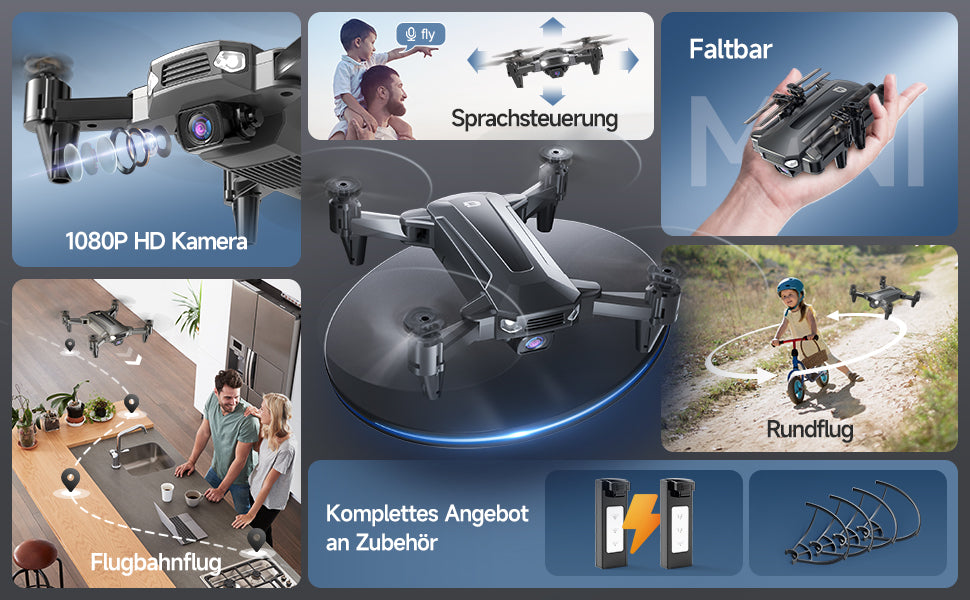 D40 Faltbare Drohne mit 1080P Kamera für Kinder, RC Mini Drone mit 2 Batterien lange Flugzeit,FPV Live Übertragung,App Steuerung für Anfänger