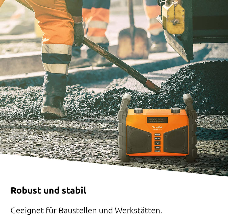 DAB+ Baustellenradio (DAB+, DAB, UKW, USB, AUX in, Bluetooth, leistungsstarker Akku, Favoritenspeicher, 2 x 6 Watt Stereo-Lautsprecher) orange