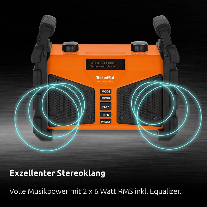 DAB+ Baustellenradio (DAB+, DAB, UKW, USB, AUX in, Bluetooth, leistungsstarker Akku, Favoritenspeicher, 2 x 6 Watt Stereo-Lautsprecher) orange